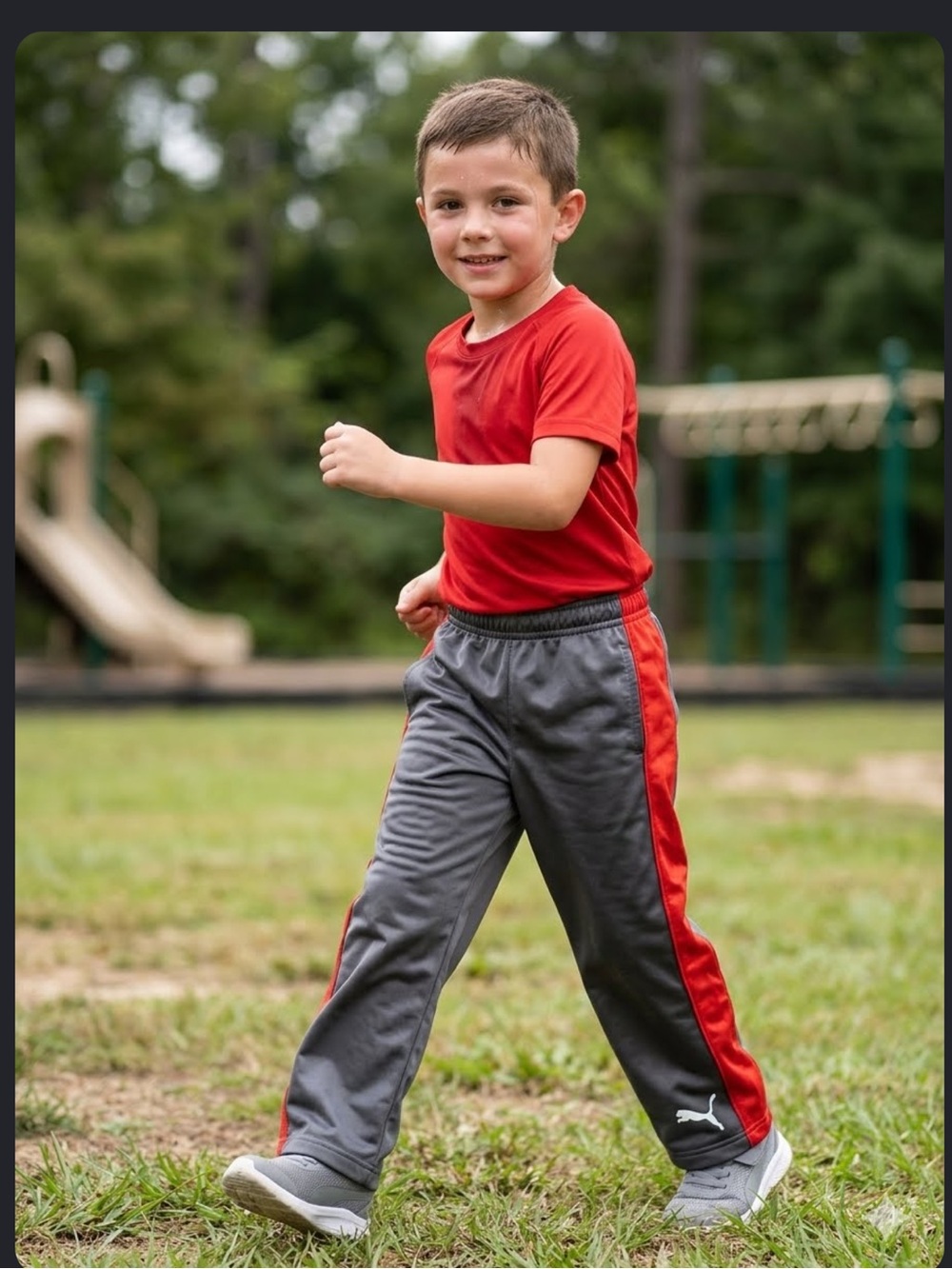 🔥 PUMA Kids Charcoal Gray & Scarlet Red Sport Track Pants Joggers Size 5